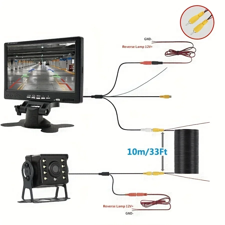 

7inch Monitor Backup Camera 12V-24V 8LED IR Rear View Truck Camera HD Display Parking Reverse System Set, For Pickup Van RV