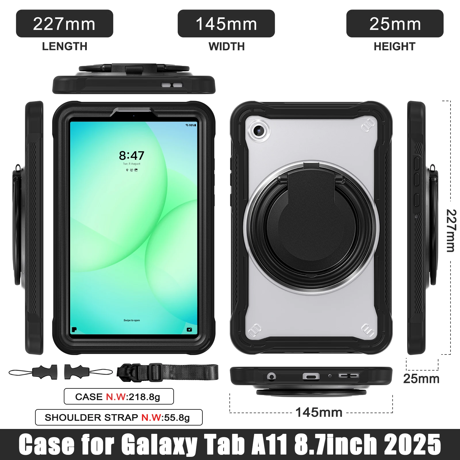 

360 degree rotate stand case Kids Students Case For Tablet case for Samsung Galaxy Tab A11 8.7" 2025 For modle X135F X133 X135