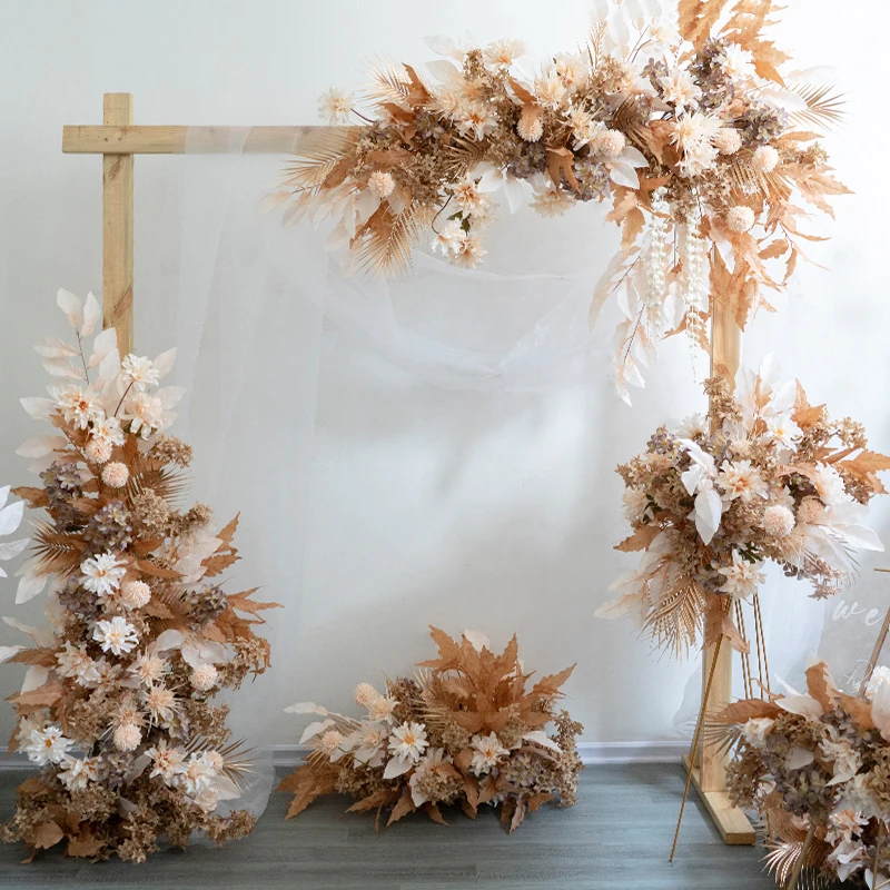 

Wedding arrangement champagne color arch set floral KT board live event background wedding hall decoration flower props