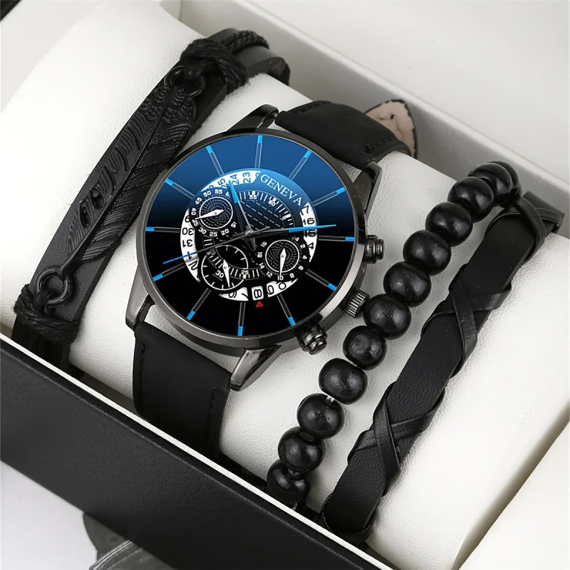 Hot Wholesale Foreign TradeGENEVAThree-Eye Men's Watch Men's Watch Belt Business Fashion Calendar Quartz Watch Men's