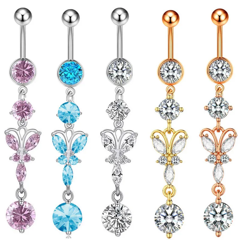

Simple butterfly stone navel in stock, navel nail, heart-shaped navel buckle, stainless steel piercing abdominal ring
