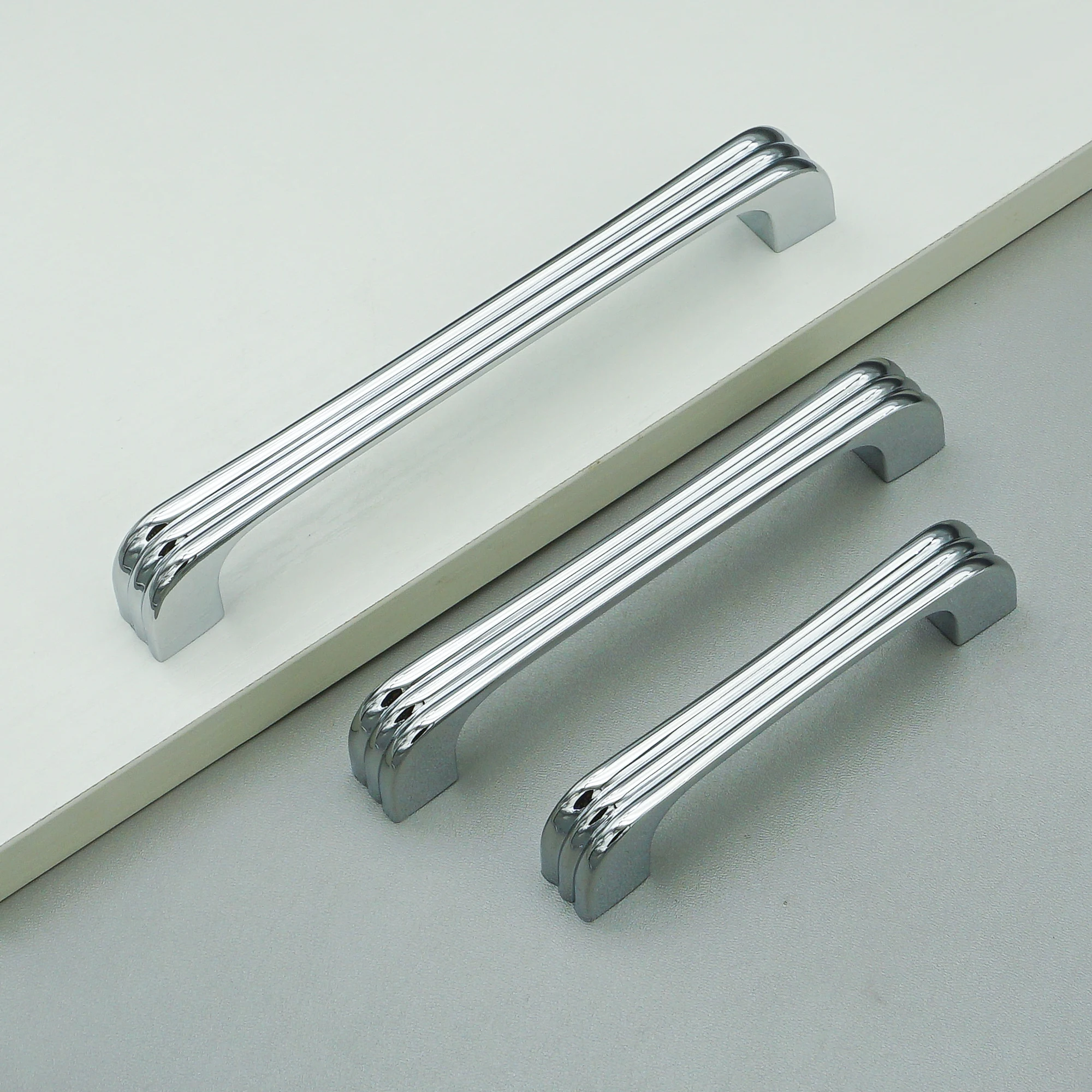 Chrome Modern Kitchen Cabinet Handles Simple Cupboard Door Pulls Bright Silver Wardrobe Dresser Handle Furniture Hardware 160mm