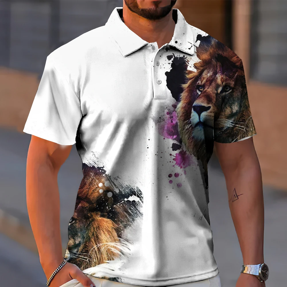 Animal Men Polo 3d Tiger&Lion Printed Ferocious Beast Men’S Clothing Summer Casual Short Sleeve Loose Oversize Shirts Senior Top