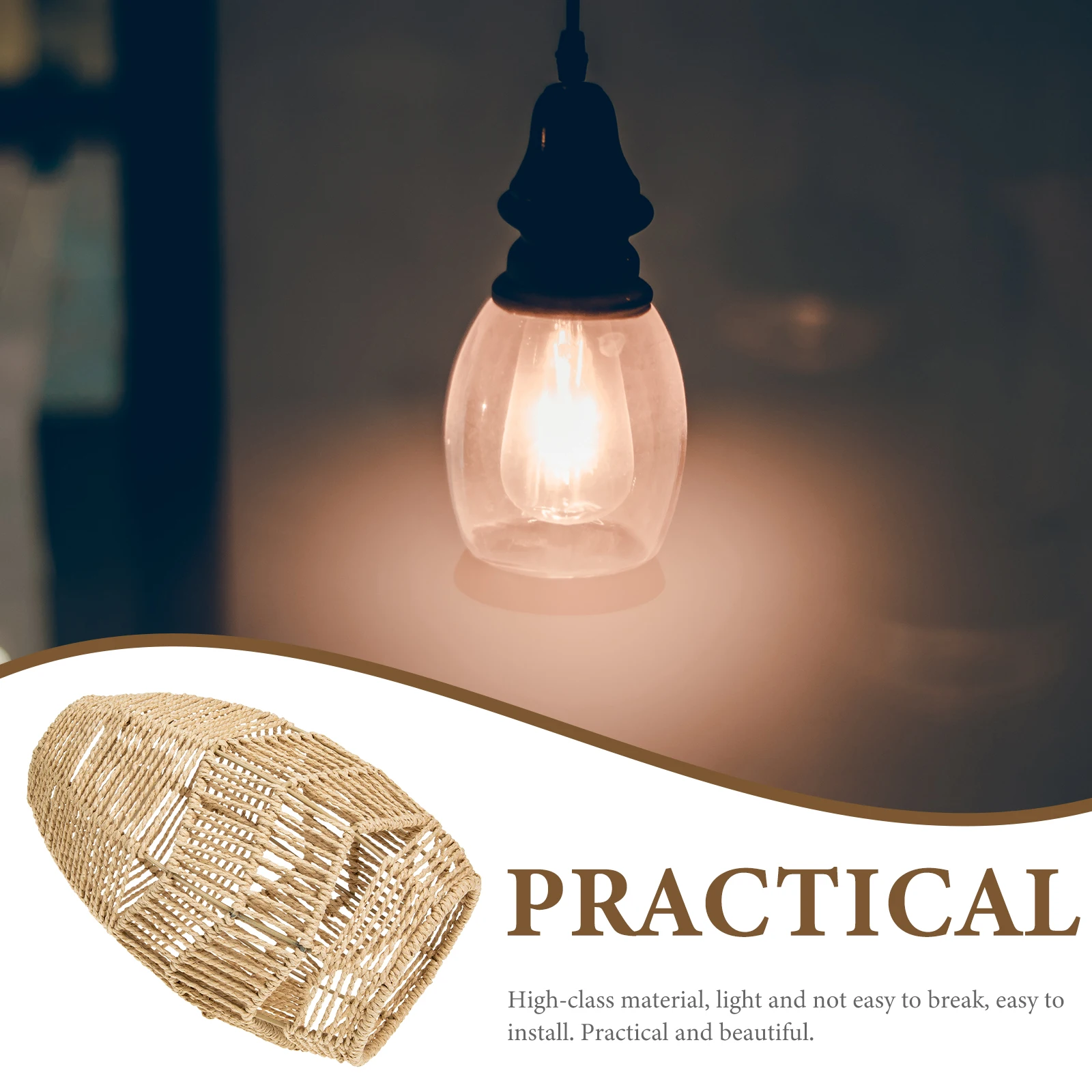 Vintage Style Woven Lampshade High-Grade Decorative Light Cover Home Hotel Bar Festival Hanging Chandelier Shade Ceiling Light