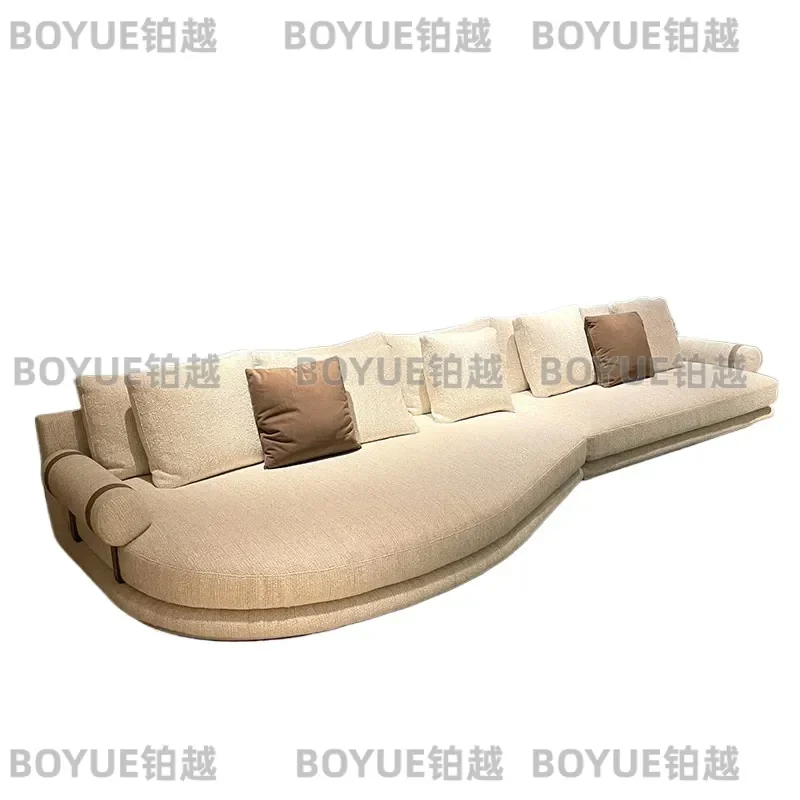 Italian Minimalist Curved Island Sofa Matte Fabric Leather Cotton Linen Round Arc Sectional Couch for Villa Living Room