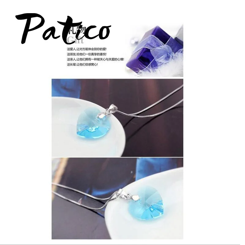 Austrian Crystal Genuine 925 Sterling Silver Jewelry Sets Heart Stone Pendant Necklaces Drop Earrings Woman Accessories Gift