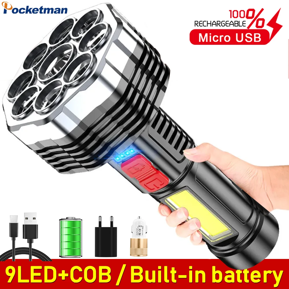 

High Power 11 Led Flashlights Cob Side Light Outdoor Lighting ABS Material Torch USB Rechargeable Flashlight Powerful Lantern