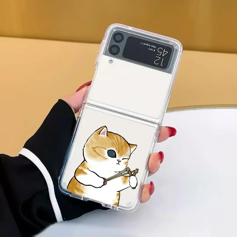 Funny Cat Couple Case for Samsung Galaxy Z Flip 5 ZFlip 6 5G Transaprent Clear Paired Cover for Samsung ZFlip 4 ZFlip 3 7 Fundas