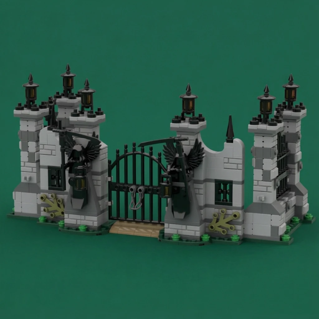 

Medieval Dark Ghost Gate Building Blocks Set - Gothic Cemetery Fence MOC Bricks, Halloween Modular Toy for Kids & Adults