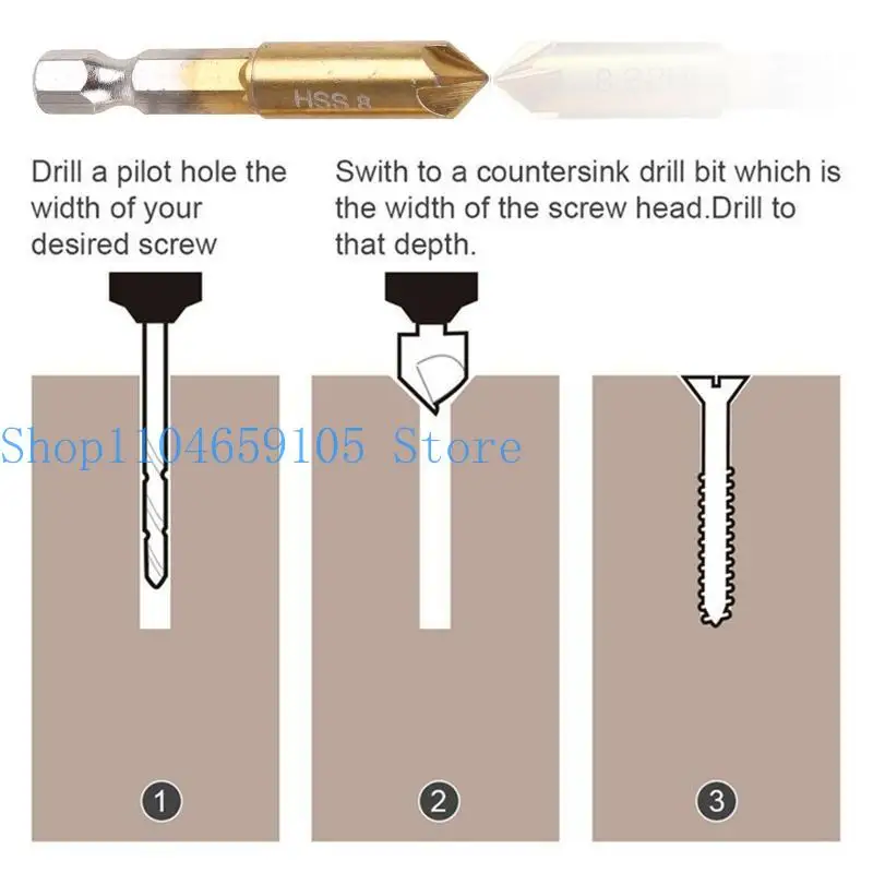 652f Countersink Drill Bits Center Set 3 PCS 1/4 Shank HSS 5 флейт 90 °