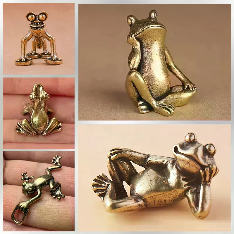 Brass Frog Statue Frog Decor Charming Contemplative Pose Desktop Ornament Tea Pet Figurine Home Office Decor Vintage