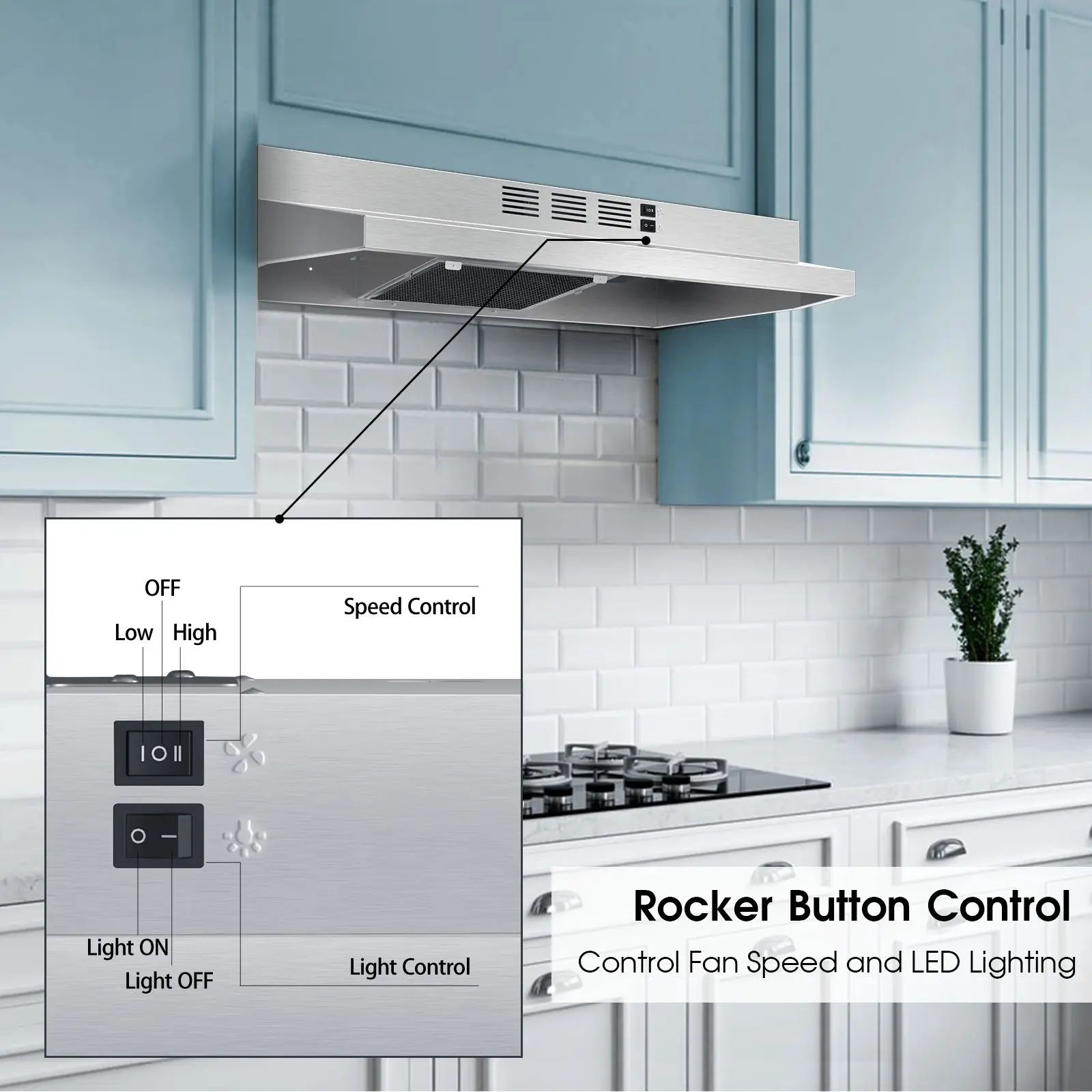 Tieasy-campana extractora de ventilador sin conductos, Control de detección táctil de gestos convertibles, 9 velocidades, 30 pulgadas, 280CFM, para cocina y ZMS-3976