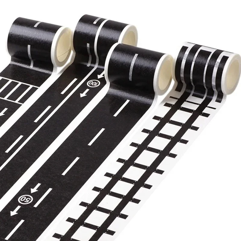 Reusable Cartoon Road Track Stickers Black Road Tape For Party Racing Decor Pre-Pasted Auto-Themed