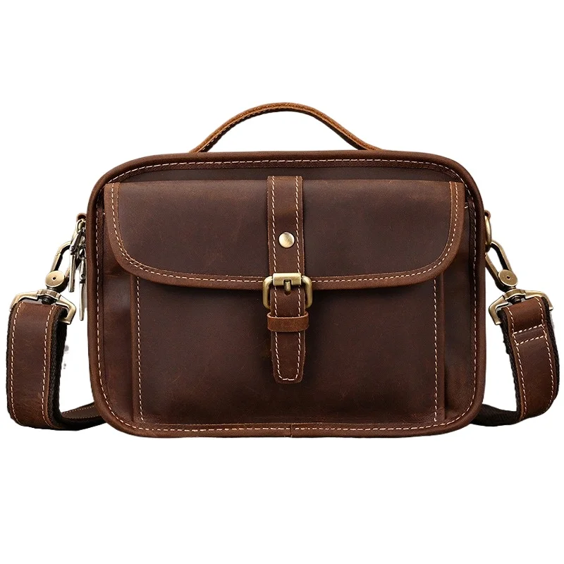 

Мужская винтажная ретро-сумка через плечо из кожи Crazy Horse, ручной работы, для путешествий и работы, с регулируемым ремнем, большая вместимость