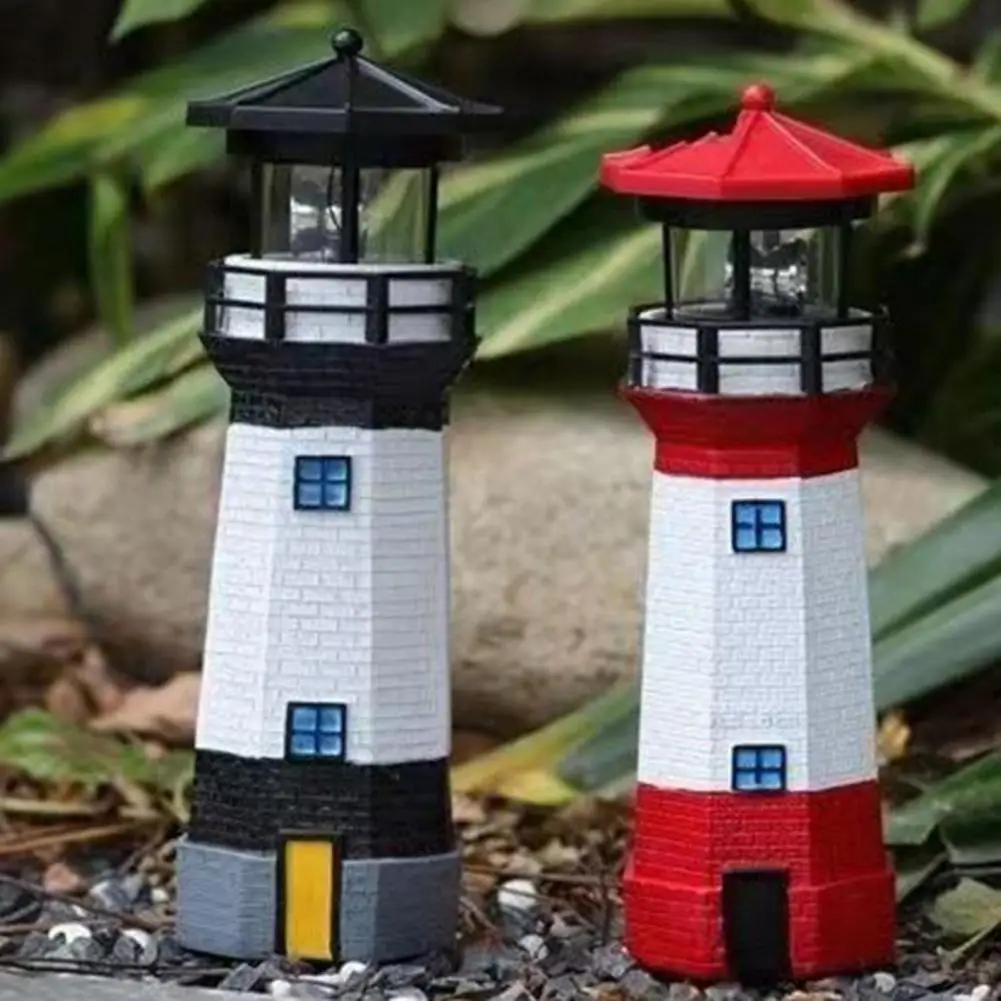 Solar Lighthouse Decoration Solar Rotating Lighthouse Garden Light with Auto On/off Weather-resistant Outdoor Led Lamp for Yard