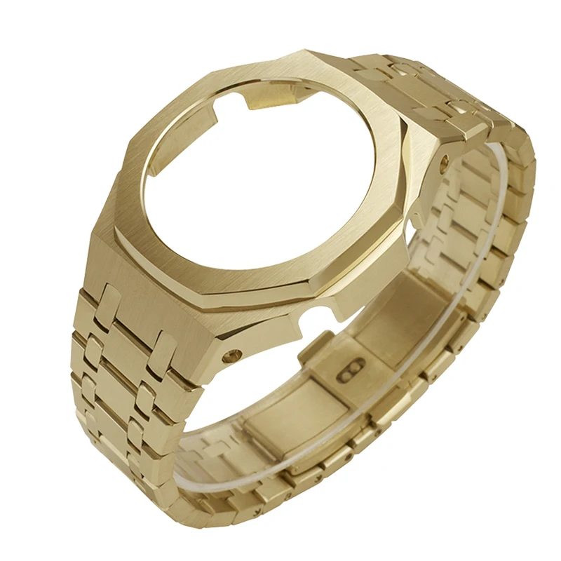 تعديل حزام الحال بالنسبة Casioak GM2100 الفولاذ المقاوم للصدأ مجددة وزارة الدفاع عدة مسامير معدنية الحافة شريط مطاطي مع ل G-صدمة GM-2100