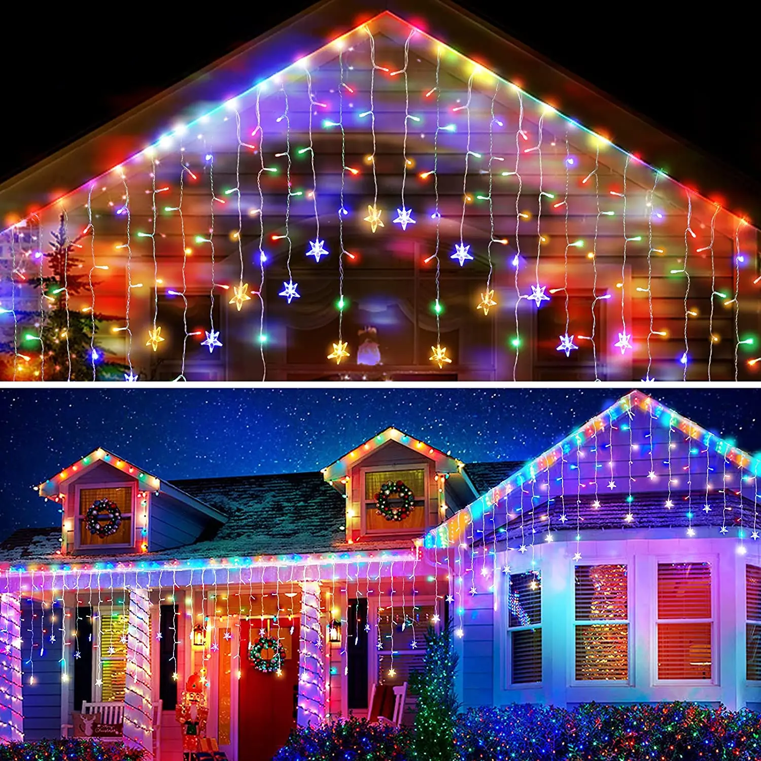 

Christmas Decorations 2025 Led Icicle Lights Outdoor 20m 864 LEDs Star Curtain Garland Waterproof IP44 New Year Eve 2025 Festoon