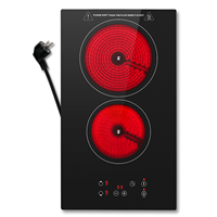 Glass Ceramic Hob 2 Plates Electric Cooktop 30cm Hob 2 Plates with Plug Touch Control 3000W with 9Power Levels 1-99 Minute Timer