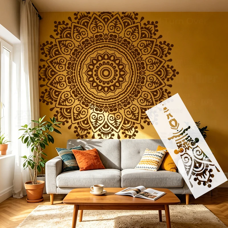 Plantilla de pared de 160cm - 240cm personalizable para yeso, decoraciones de pintura personalizadas, decoración de masilla, dibujo de mandala, flor gigante redonda S535