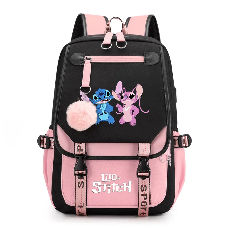 Disney-Sac à dos CAN o Stitch pour homme et femme, sac de voyage, sacs à dos Mochila, chargement USB pour adolescent, sac à dos pour ordinateur