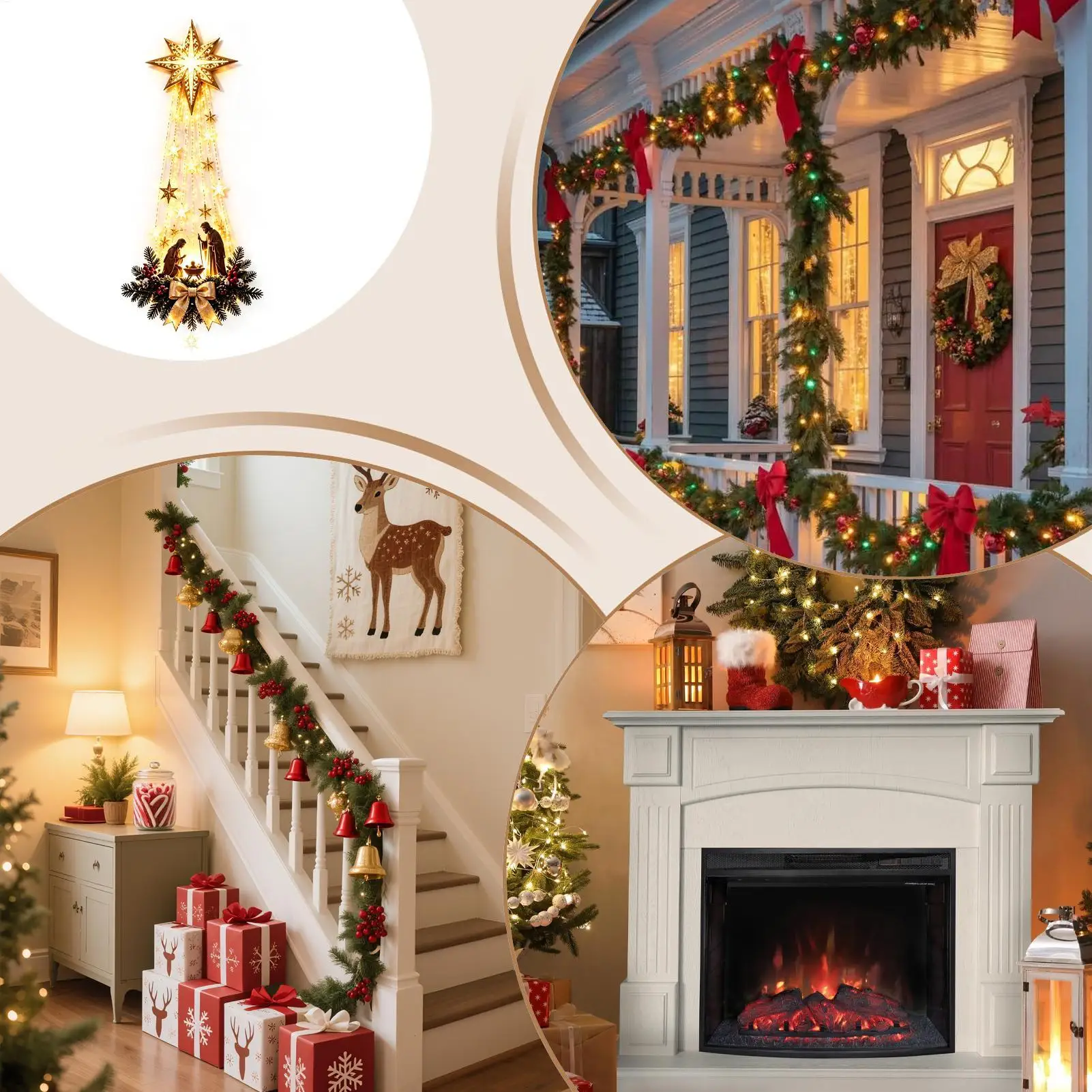 30cm Lighted Nativity Scene Wall Decor, 2D Acrylic Star Ornament, Christmas Wall Art for Home Fireplace Entryway Pendant