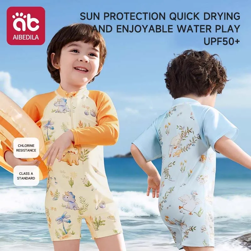 

AIBEDILA UV Baby Boy Swimsuit One Piece Swimming Jumpsuit Suit SPF 50 Long Sleeve Children Kids Swimwear for Boys 1-7 Years