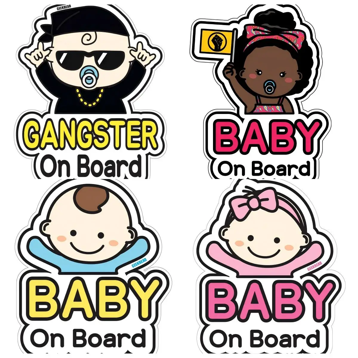 

Baby on Board Car Sticker Character Design Reflective Weather-Resistant Accessories Window Bumper Truck