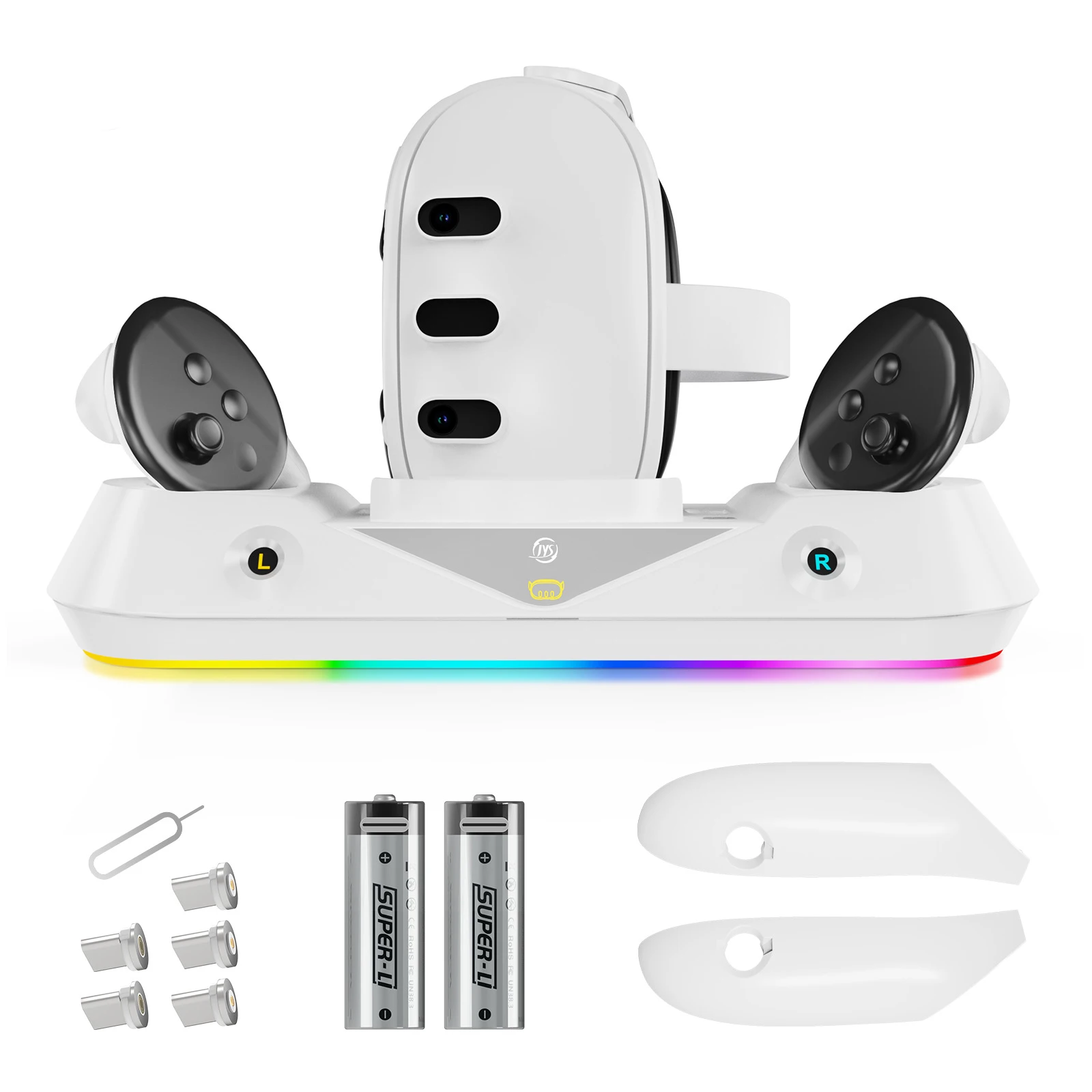 

Charging Dock for Oculus Quest 3 Headset and VR controllers with Rechargeable Batteries, Q3 Charger Station with RGB light