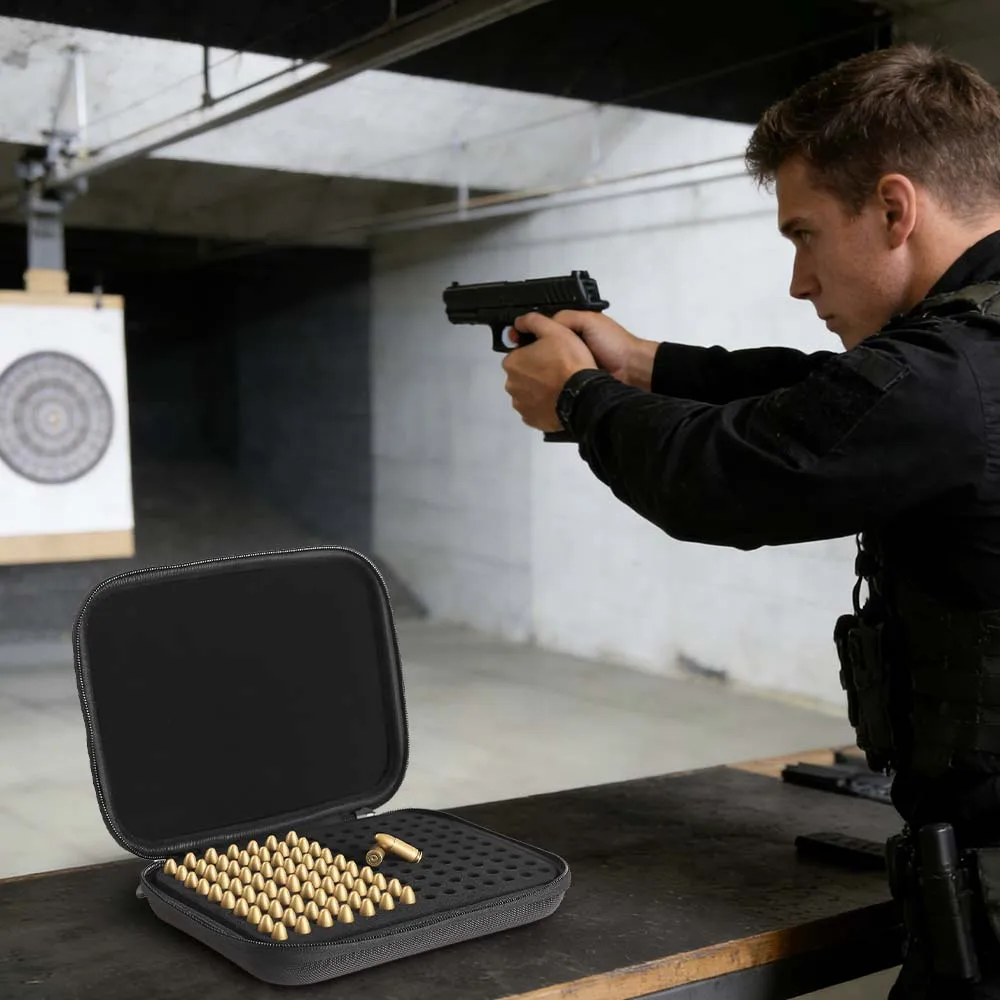 Caja Redonda de Munición 9mm con Tapa Abatible y Cerradura