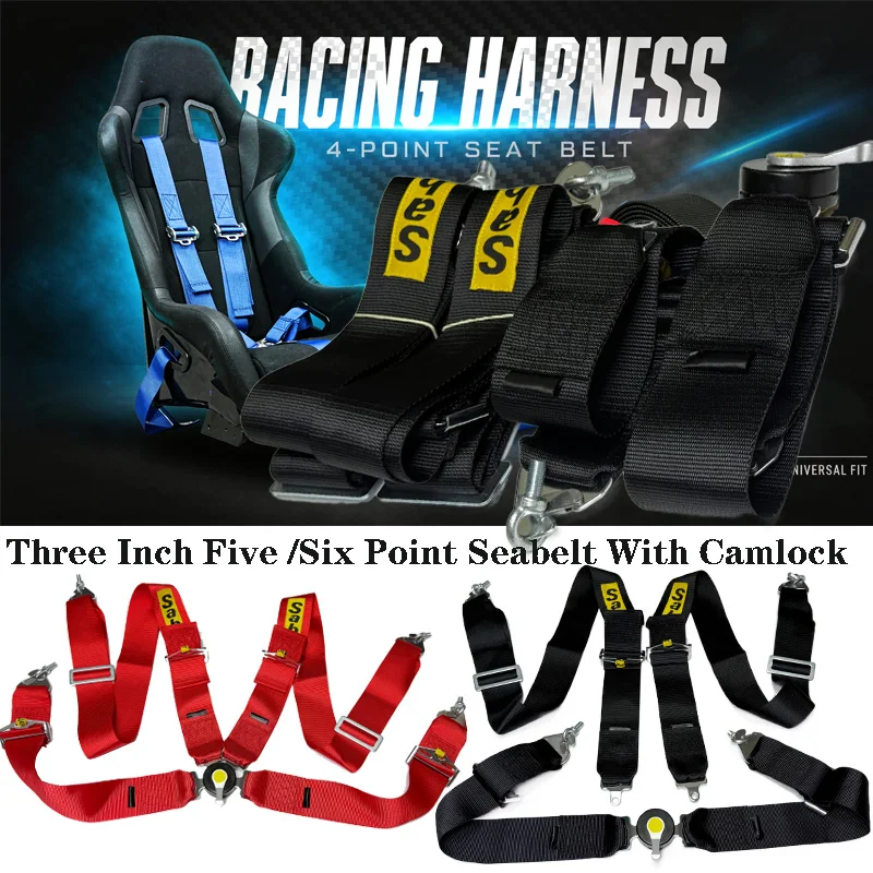 Universal 4/5/6 Point Racing Harness 3 Inch Safety Belt Quick Release Snap-In Buckle Polyester for Bucket Seats Black Red Blue