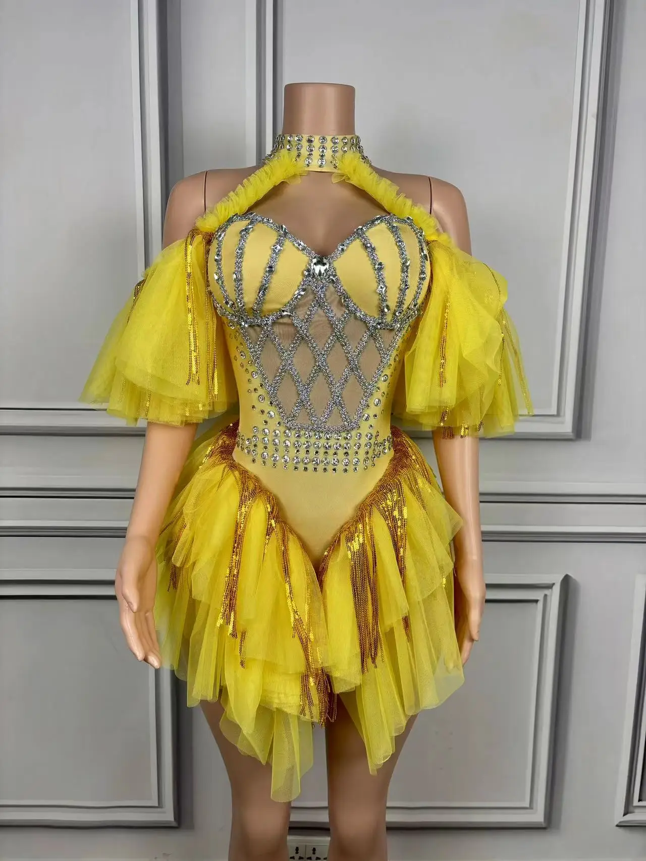 Yellow Evening Party dresses  drag costume sexy festival show costumes evening dress  Birthday Special Ocassion