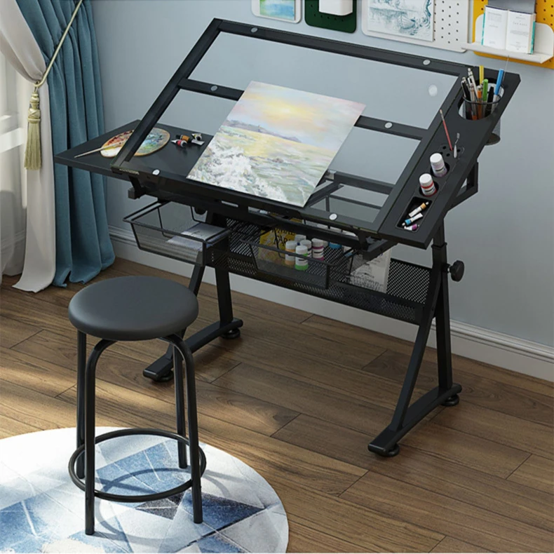 Height Adjustable Multi-Tilt Drawing Work Desk, Premium Drafting Table with Large Storage Drawer for Art Creation Engineer Draft image 5