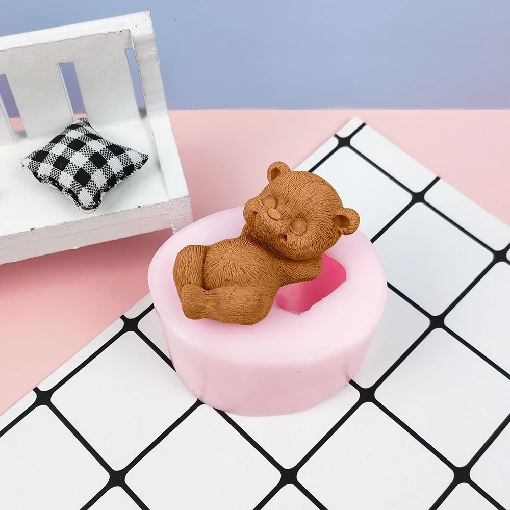 PRZY Sleeping Bear Silicone Cake Mold DIY 3D Cute Cartoon Tiny Toy Bear Mould Cake Fondant Mold Crafts Candy Resin Soap Mould