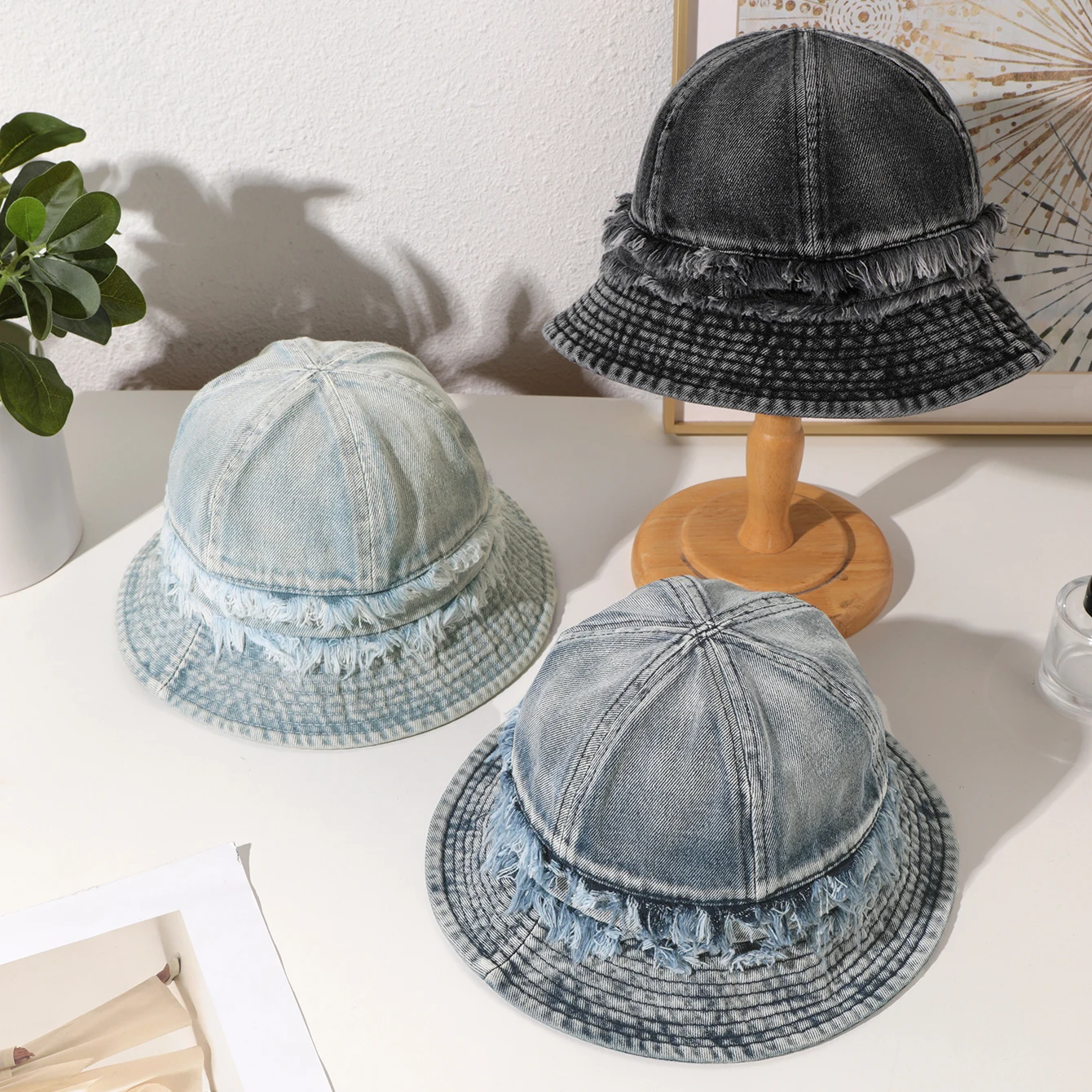 Retro Gealterter Gewaschener Fischerhut mit Rüschen, Koreanischer Lässiger und Vielseitiger Kuppel-Sonnenhut, Geeignet für Outdoor-Trendoutfits
