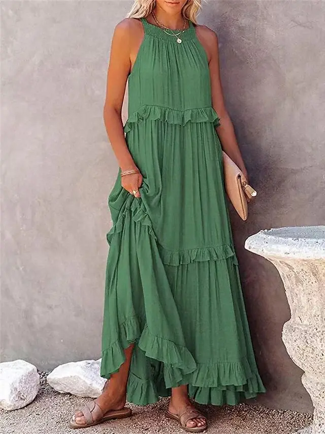 

Elegant Floral Hem Summer Dress with Flowy Skirt and Comfortable Fit Literary Sleeveless Vestidos