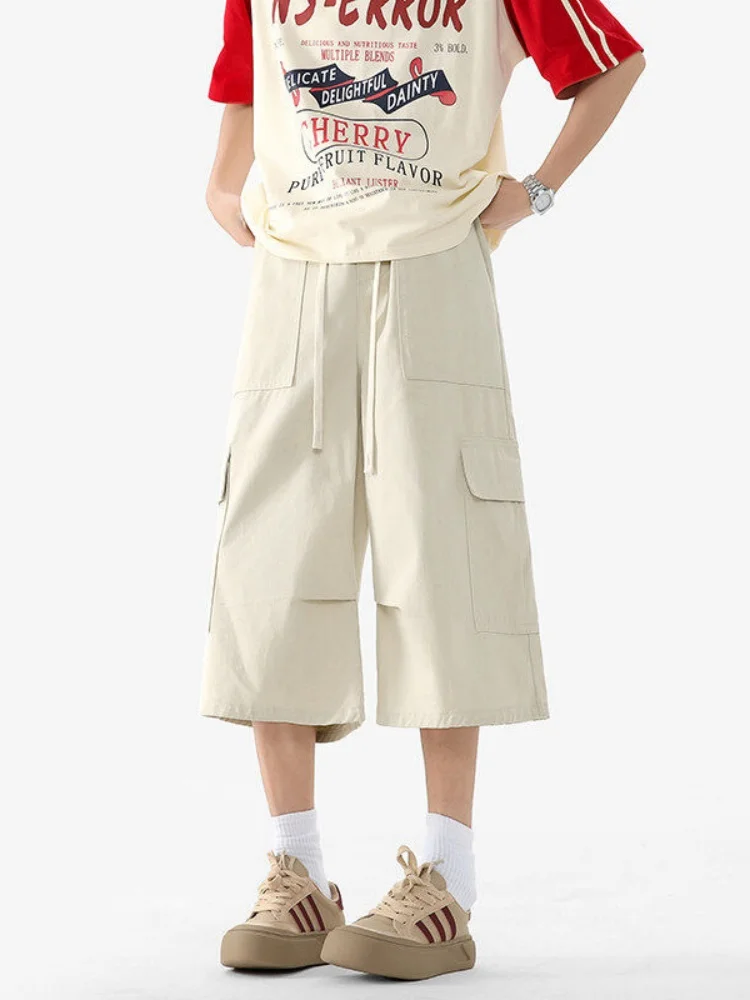 

American Sle Men's Workwear orts Summer Seven-Foot Loose Straight Leg Wide Pants Casual Breathable Cotton Polyester