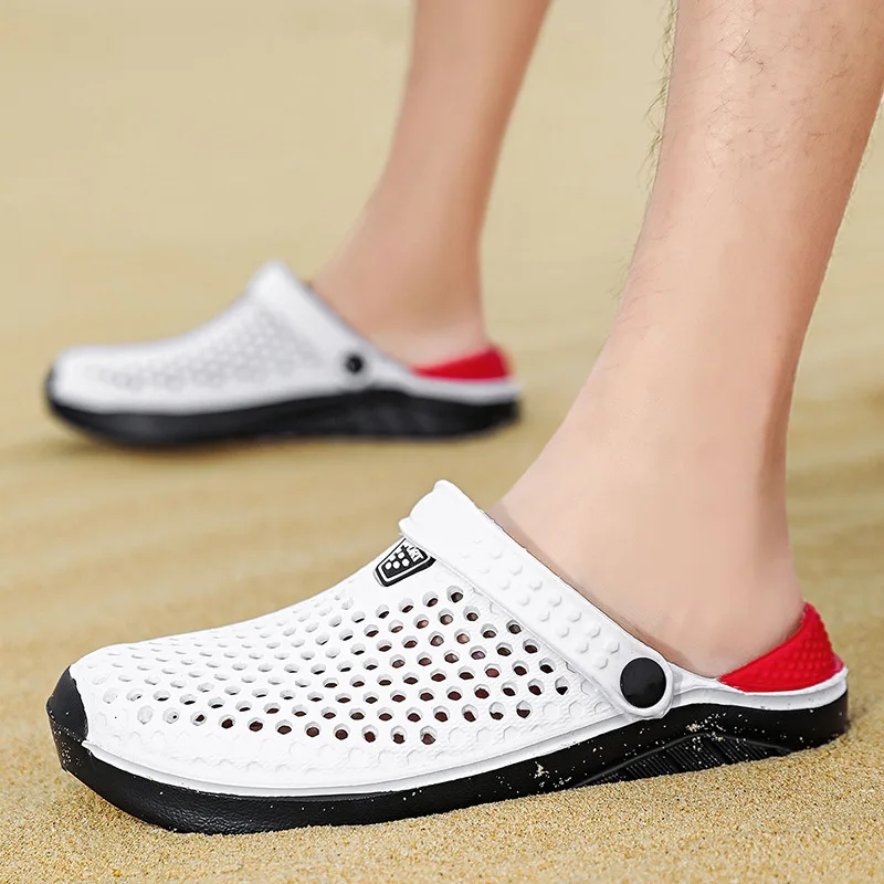

Men's Casual Slip-On Sandals Breathable Summer Driving Beach Soft Bot Anti-Slip Indoor Outdoor Two-Use Hole Hole Slippers