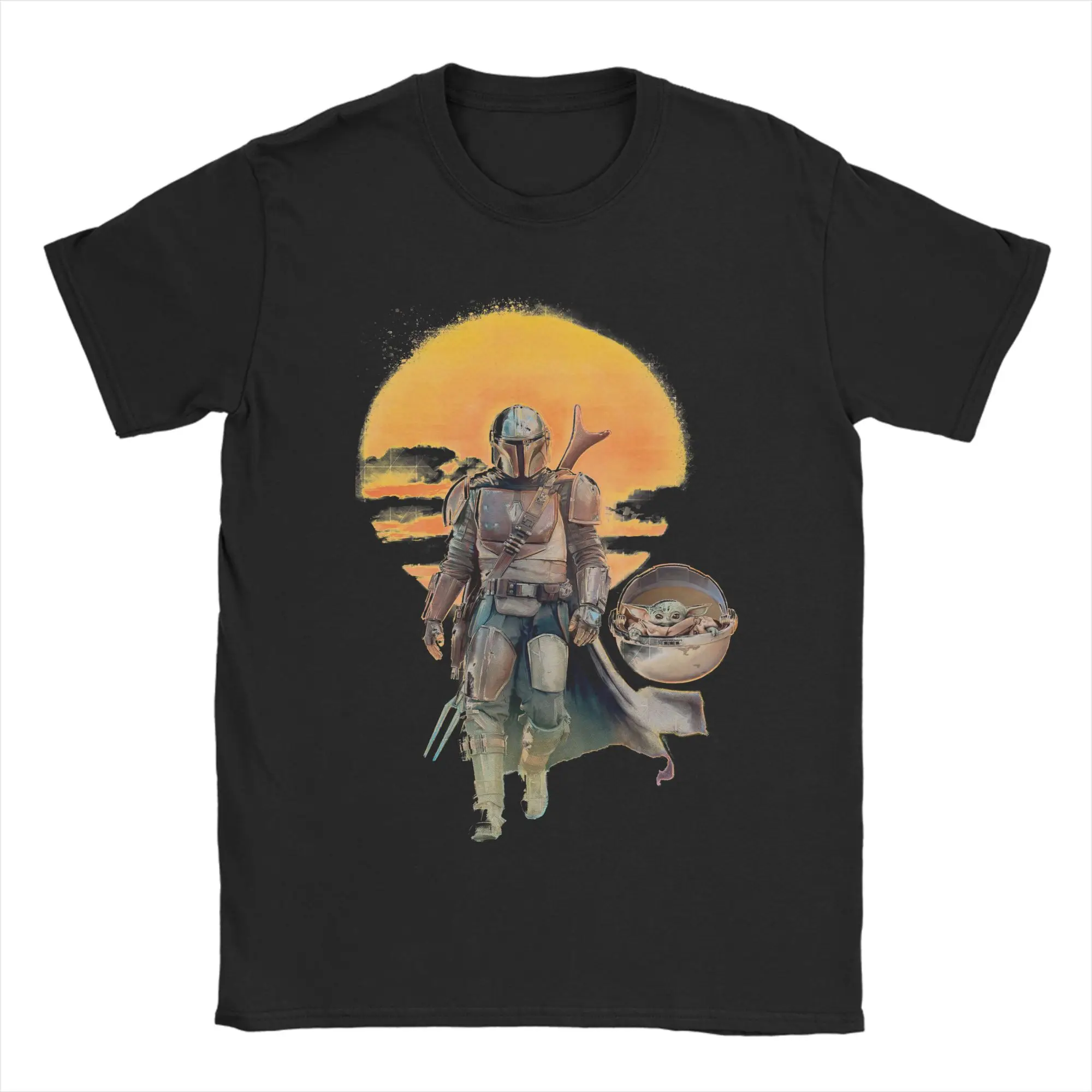 Футболки M-Mandalorians And Grogu для мужчин, 100% хлопок, потрясающие футболки с круглым вырезом, футболка с изображением Звездных войн, одежда с короткими рукавами, большие размеры