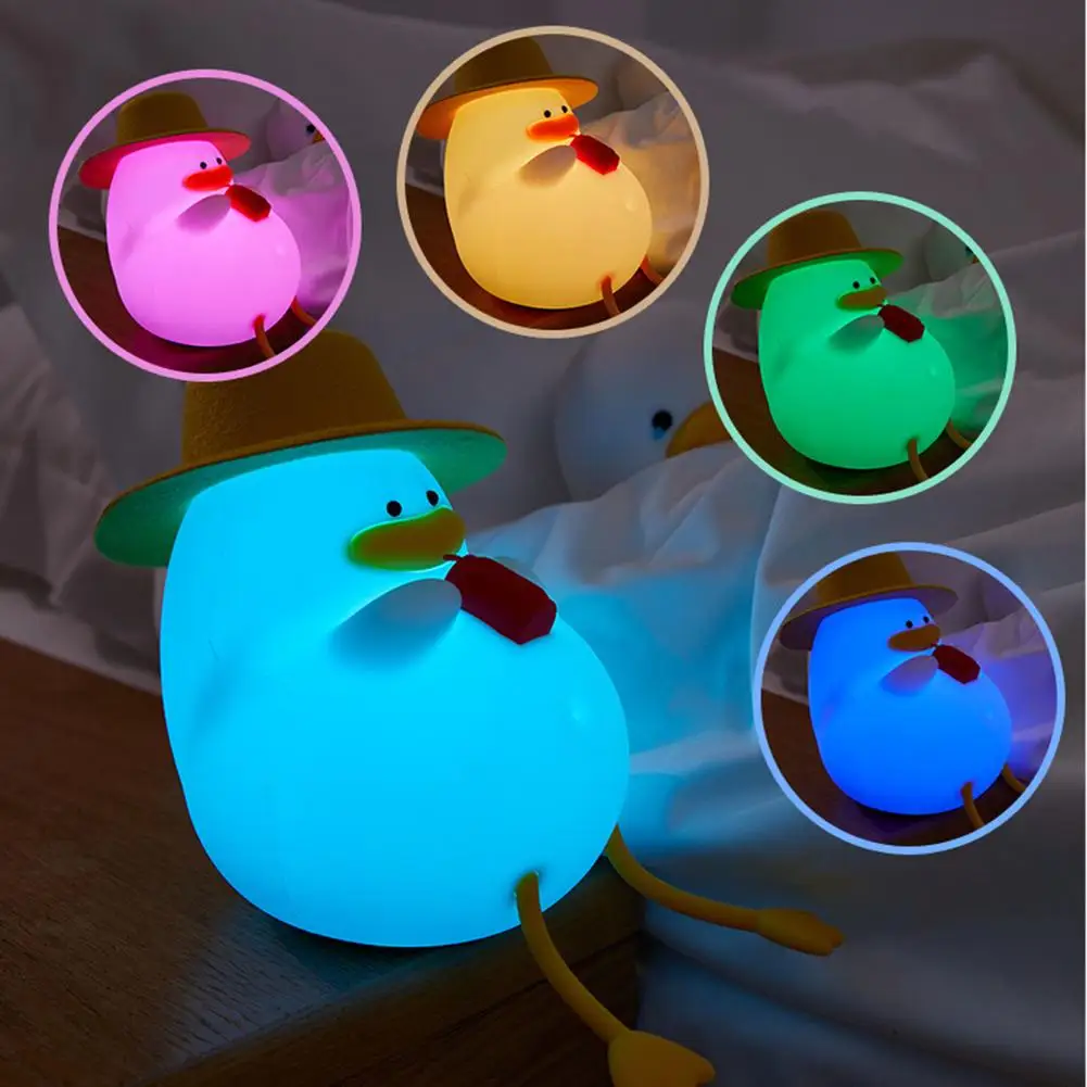 Lampu malam Led anak laki-laki, bebek Lucu lampu malam silikon kartun hewan untuk anak-anak 3 tingkat peredupan Usb warna-warni lampu malam samping tempat tidur untuk anak laki-laki