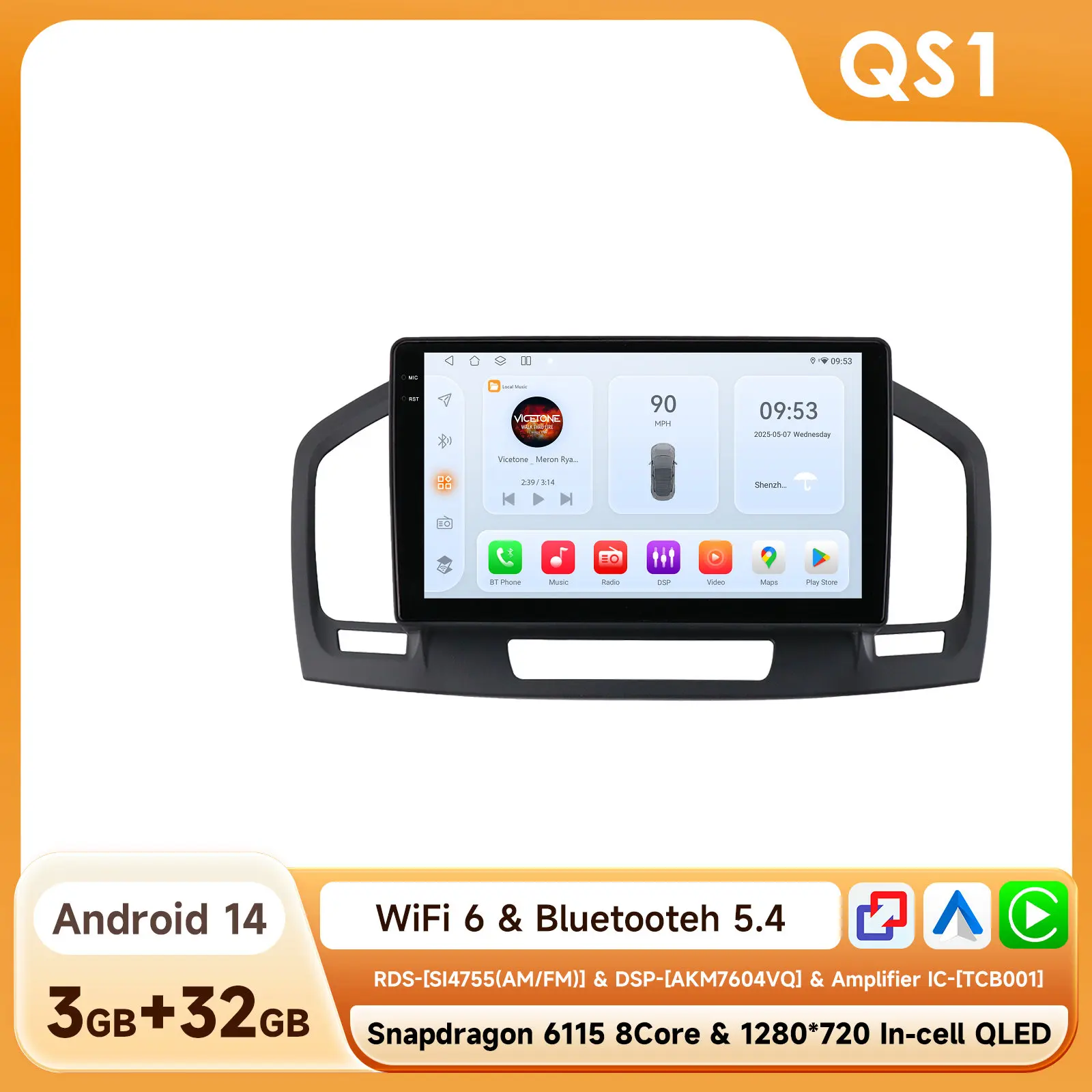 9Inch 7862 Qled Scherm 2din Android Auto Radio Multimedia Video Speler Voor Buick Regal 1 Opel Insignia Gps Navi Carplay 4G Rds Bt