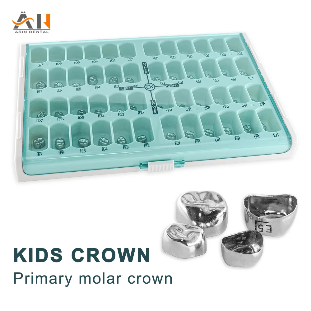 48pcs Dental Kid Crowns Preformed Metal Crown Stainless Steel Temporary Crowns Dentistry Orthodontic Material Therapy Tools