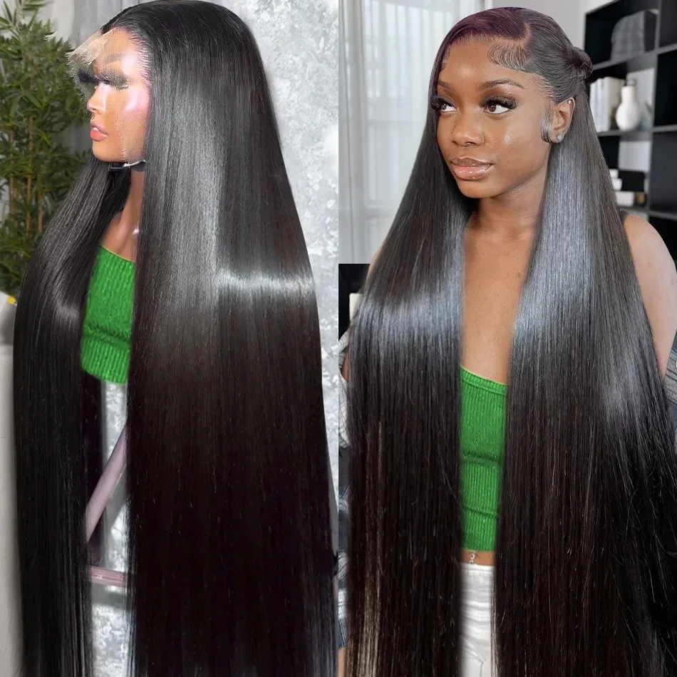 250 밀도 30 40 인치 본 스트레이트 레이스 프론트 가발, 브라질리언 투명 13x6 HD 레이스 정면 인모