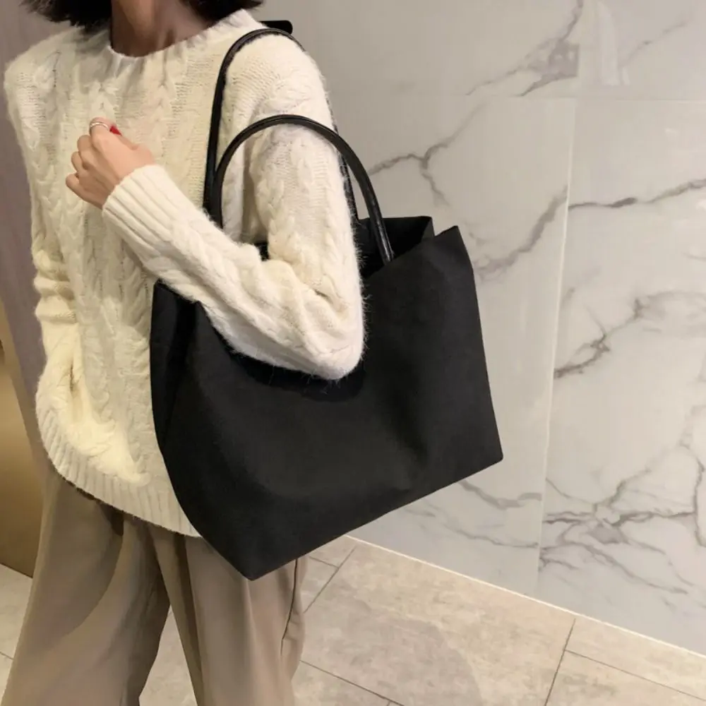 White Black Shoulder Bag Classic Canvas Books Storage Handbag Snap Fastener Tote Bag Student Books Storage Bag