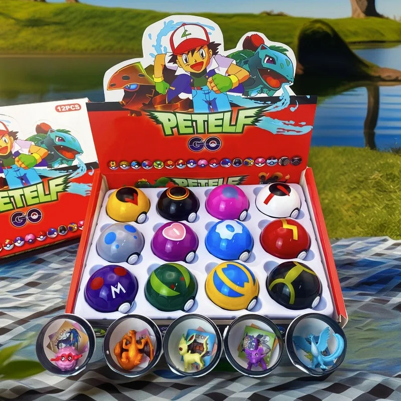 

12PCS Pokemon Pokeball Blind Box Pet Mini Action Figure Anime Cute Desktop Ornament Decor Cartoons Wholesale Kawaii Toys Gift