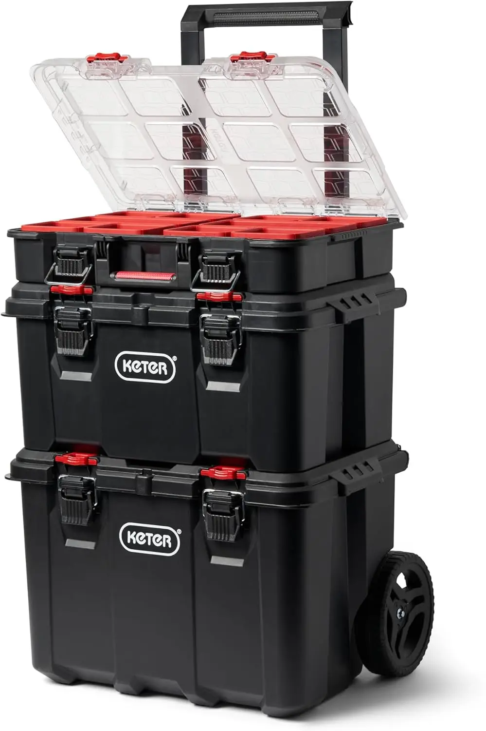 

Keter Stack-n-Roll Mobile Tool Storage and Organization, 3 Piece Resin Modular Toolbox System