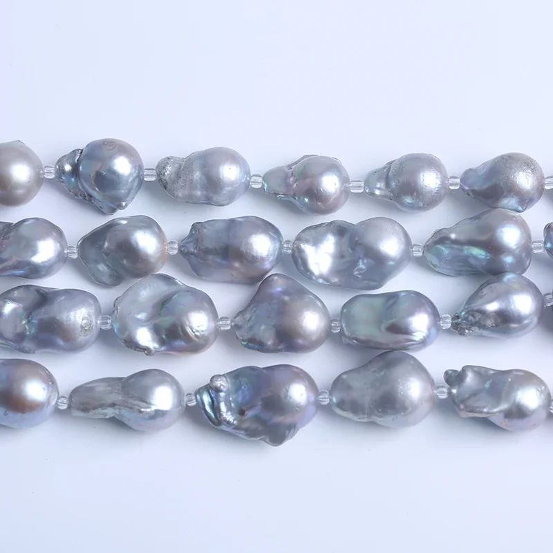 18cm short strands 15-18mm dyed gray  fireball shape baroque cultured freshwater pearl string Promotion Price