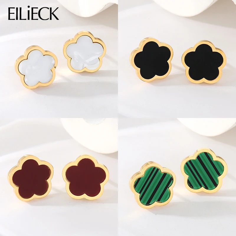 

EILIECK 316L Stainless Steel Colorful Five Leaf Clover Stud Earrings For Women New Fashion Party Gift Waterproof Ear Jewelry