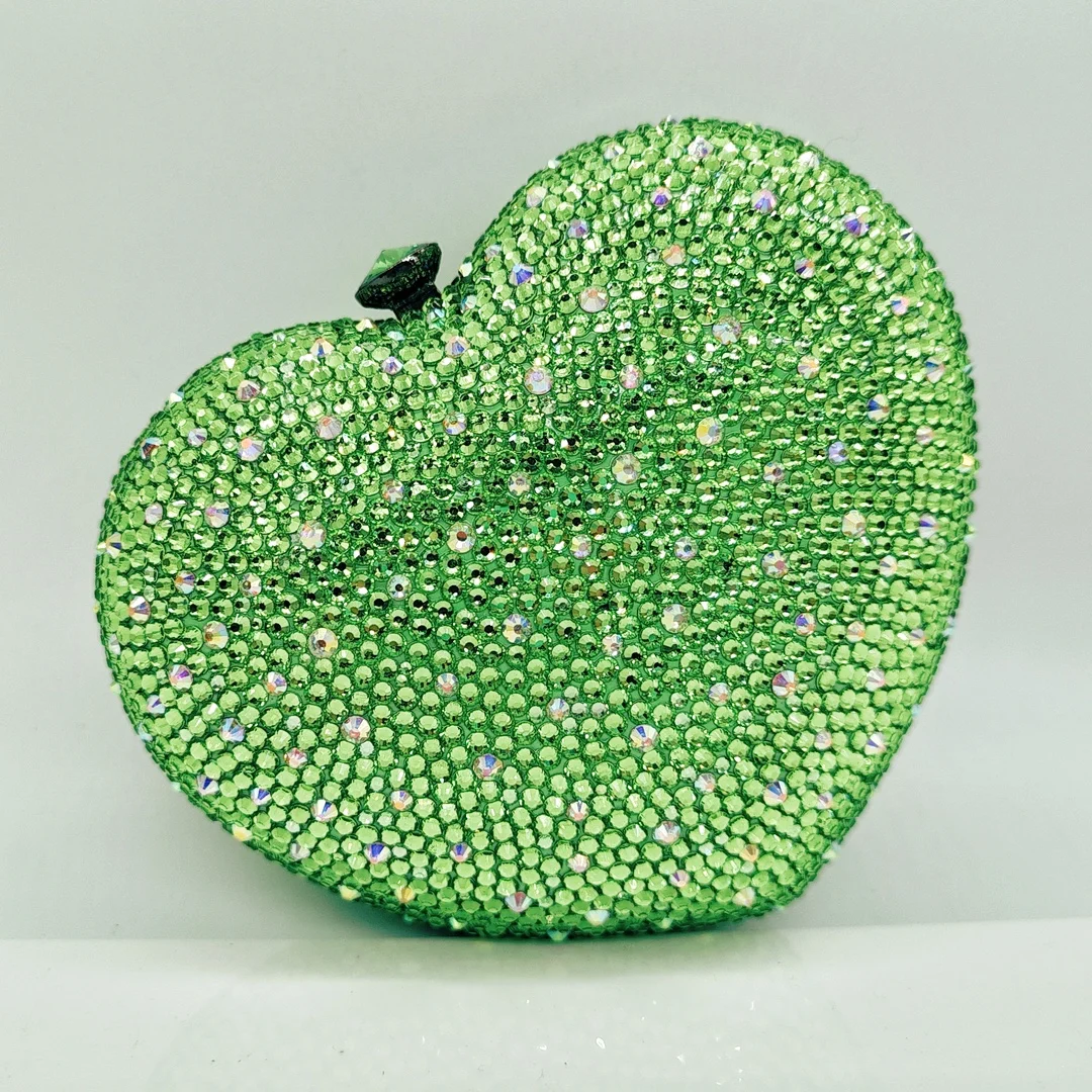 High-End Heart Shape Women Crystal Evening Bag WHTUOHENG Luxury Green/Blue Diamond Clutches Party Prom Purses Rhinestone Clutch