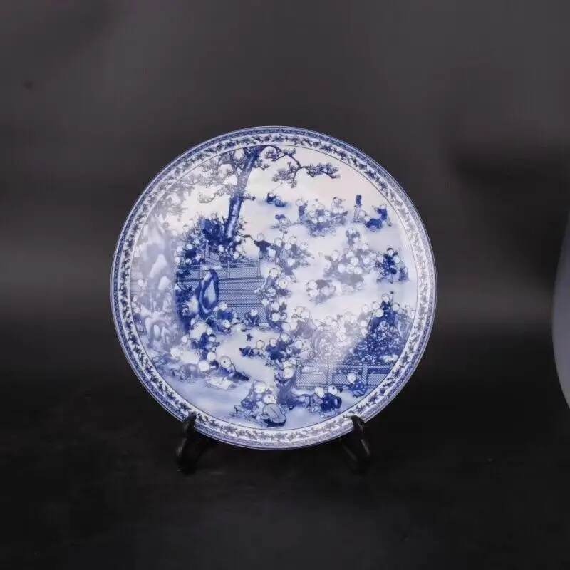 Chinese Nice Art Work Blue and White Porcelain Children Patterned Plates Decoration