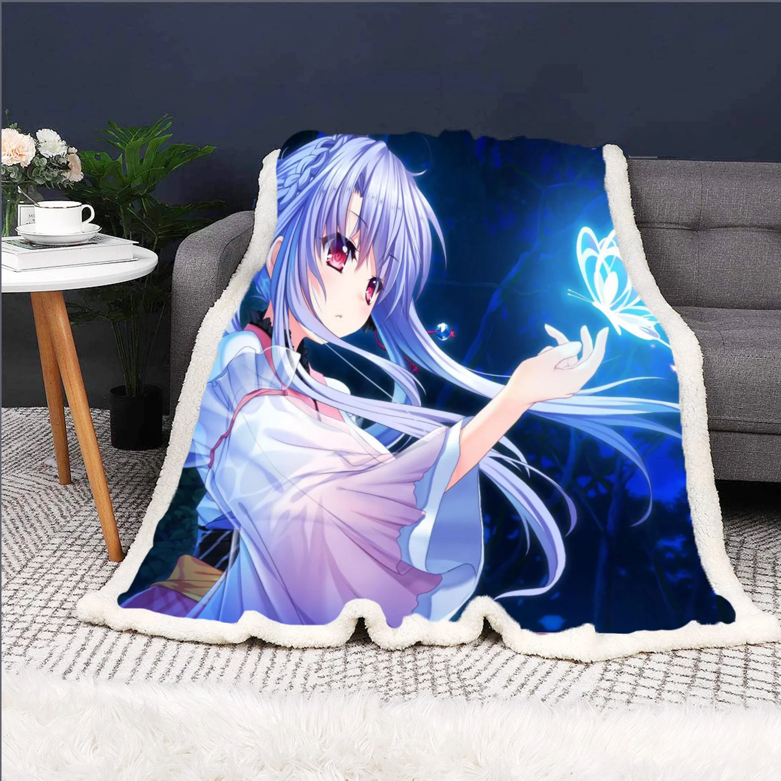 

Cartoon Printed Blanket For Children, 3d Printing And Throws, Kawaii, Fluffy, Furry, Modern, Custom, Pretty Girl, Winter